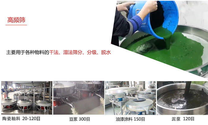用于各種物料的干法，濕法，分級，脫水等功能